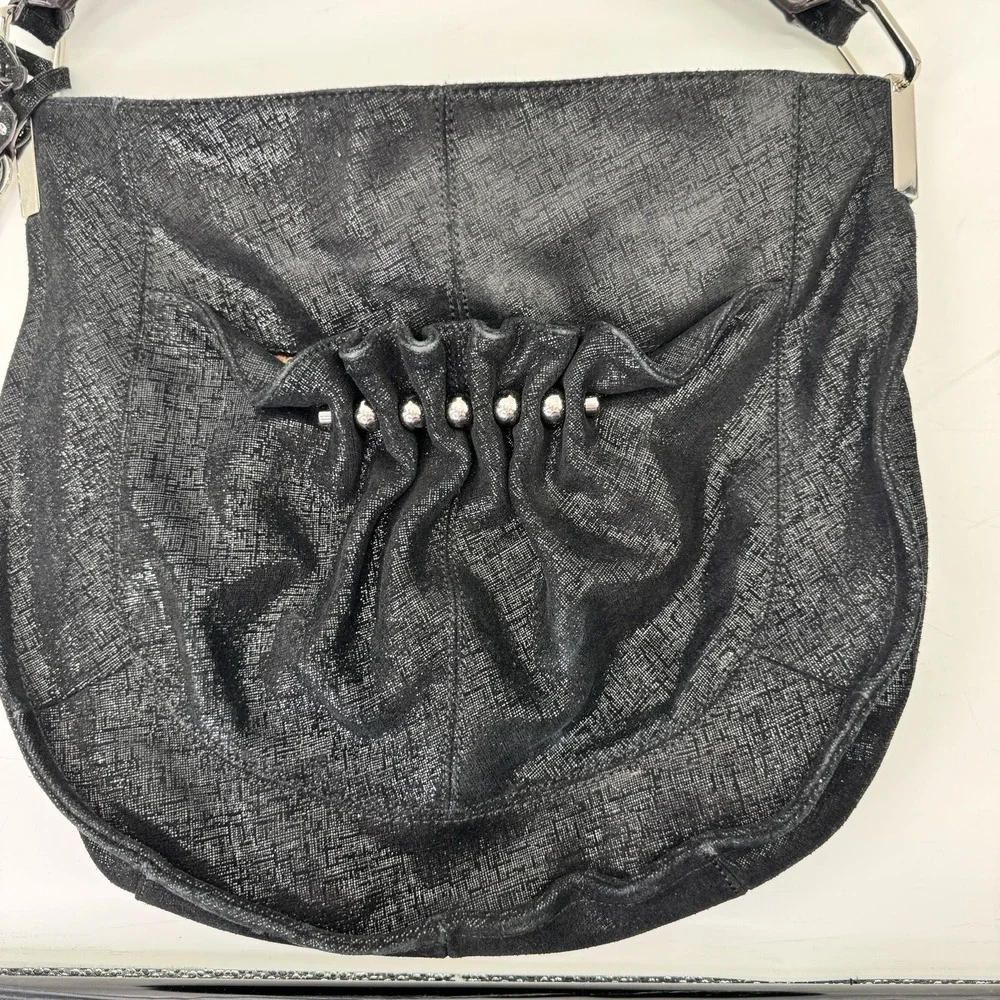 Y2K B MAKOWSKI Hobo Bag Slouchy Black Leather Studded Shoulder Cinched Combo